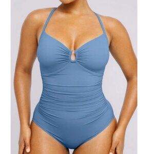 NWOT- Shapellx Smart Sculpt U-ring Cutout baby blue swimsuit- size XL